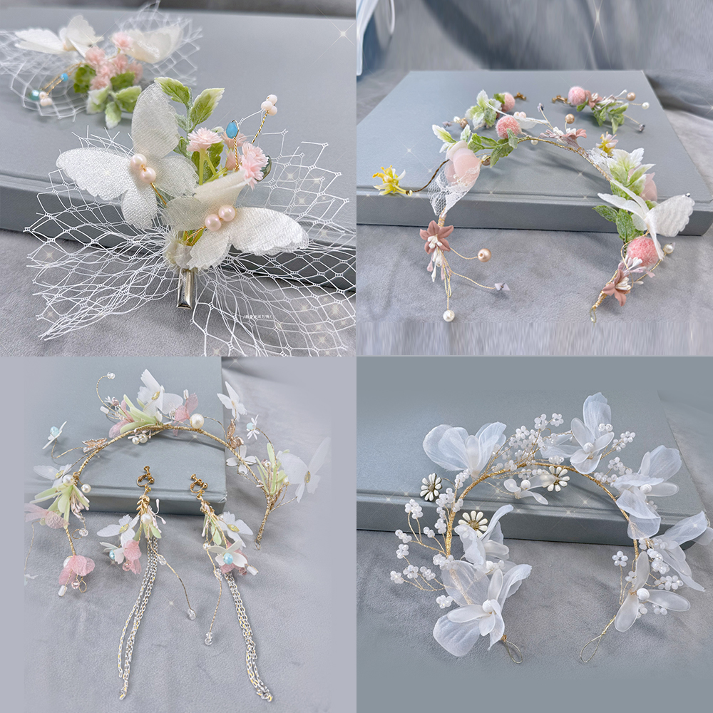 新娘头饰森系仙美花朵套装婚纱发饰超仙结婚礼服配饰头花花环发饰