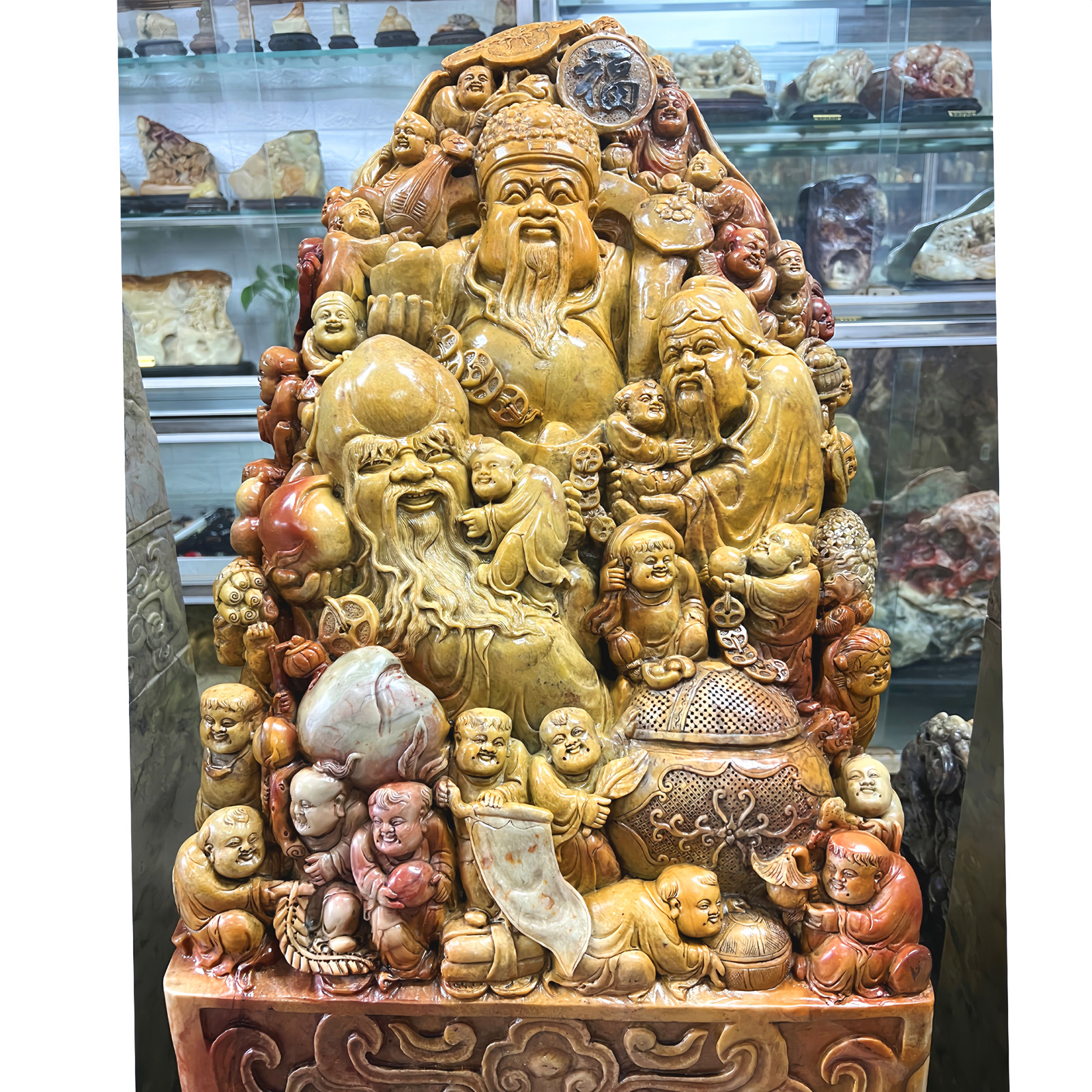 寿山石特大印章别墅酒店公司镇宅大摆件老岭石福禄寿大印章裕和轩