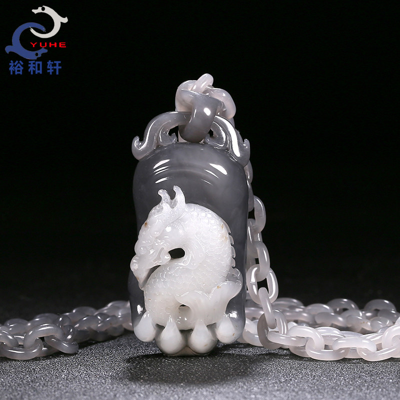 天然和田玉生肖吊坠鱼跃龙门玉佩男士玉石项链属龙礼品定制裕和轩