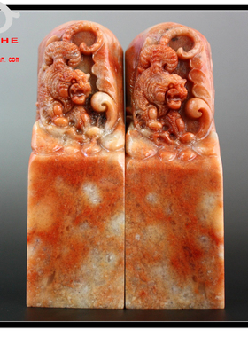 寿山石雕印章 金石篆刻 芙蓉石 王者 气派老虎对章【裕和轩】B7-1