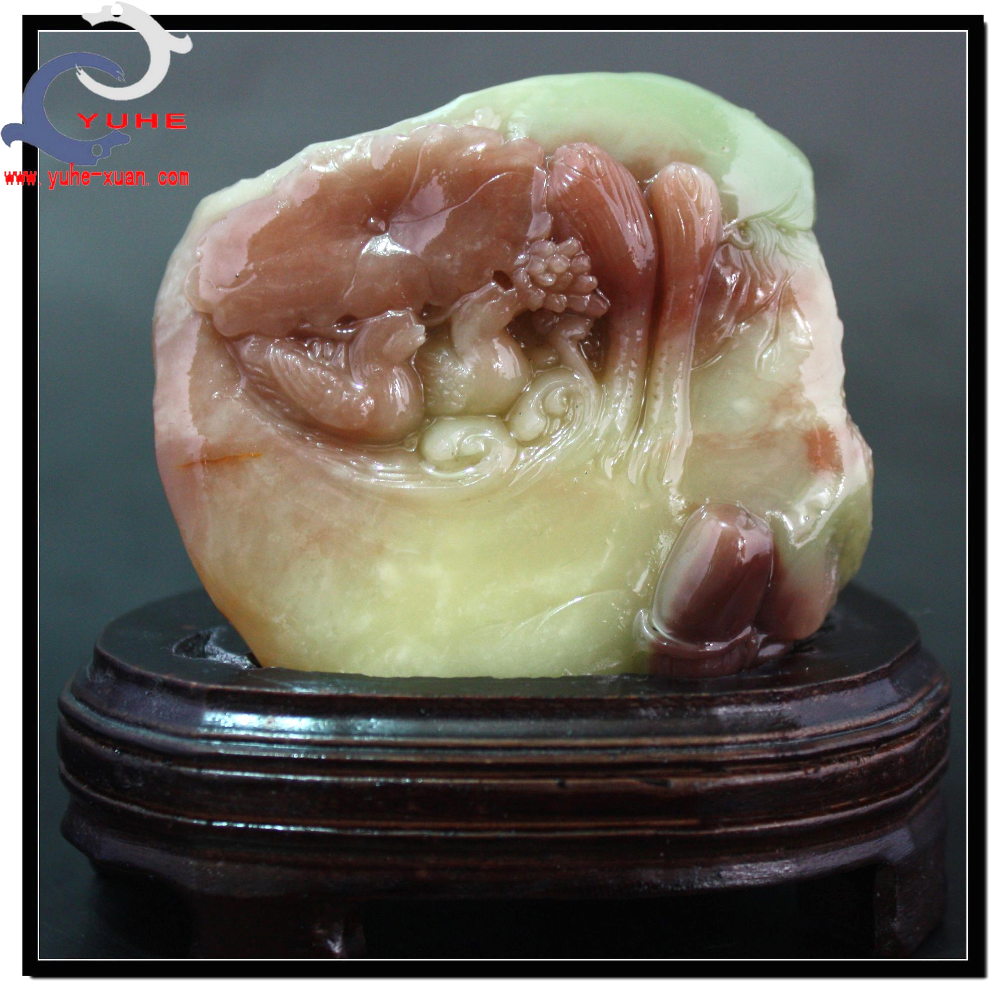 寿山石雕摆件 国石真品 月尾绿 荷塘月色鸳鸯摆件【裕和轩】e7-1