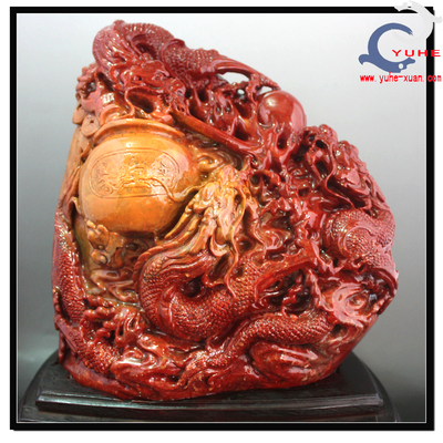 寿山石摆件 国石真品 老岭石 聚宝盆龙币精品摆件【裕和轩】A8