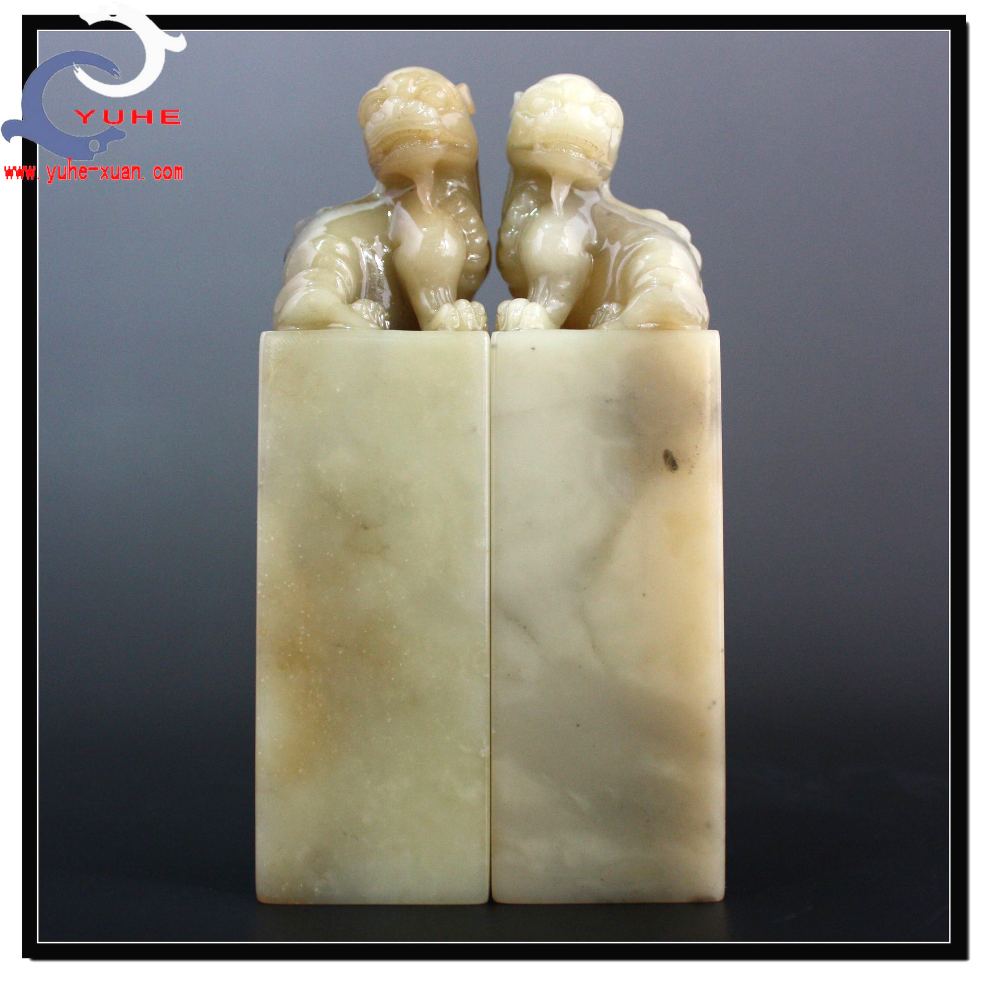 寿山石雕印章 金石篆刻芙蓉冻石 老工艺精美狮子对章【裕和轩】B8