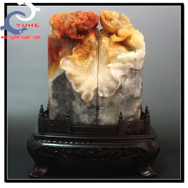 寿山石雕印章 结晶芙蓉冻石 和和美美三脚金蟾精品对章【裕和轩】