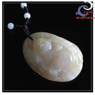 寿山石挂件国石真品荔枝冻石弥勒吊坠福在眼前挂件【裕和轩】E7-2