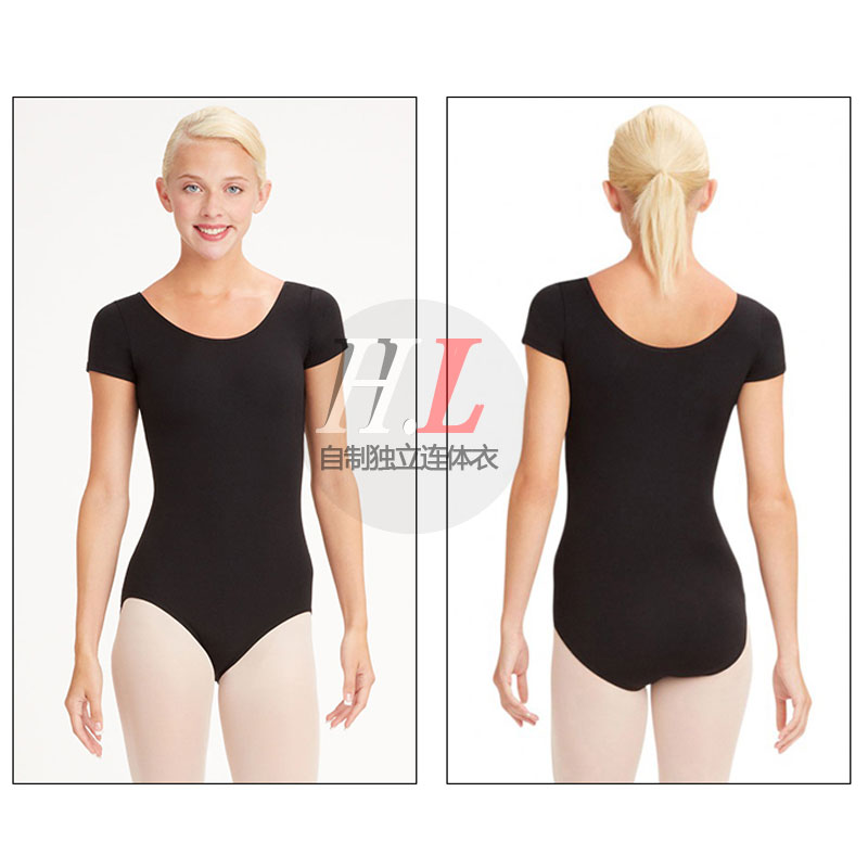 春夏纯棉大码 短袖大圆领露背 芭蕾服练功短紧身衣体操服舍宾服