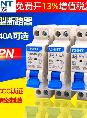 正泰昆仑16A空气32a开关1p小型20a断路器NXB-40家用双进双出DZ267