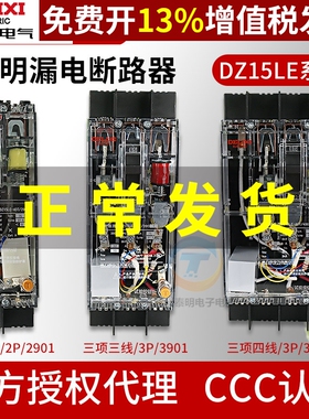 德力西DZ15LE-100T/4901透明漏保2P3P4P漏电保护100A断路器63A40A