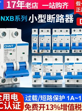 正泰D型断路器NXB-63a空气开关空开1P 2P单相3P三相电4p 32a 380v