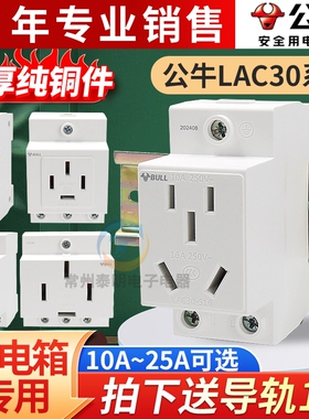 公牛AC30模数化插座DZ47X五孔10三插16A二孔导轨式配电箱轨道插座