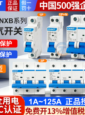 正泰断路器NXB单匹1P 32 2P3P家用4P空开63A三相DZ47空气开关380V