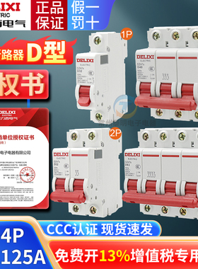 德力西63空气开关DZ47S断路器1空开2P电闸3P三相4P空开32A380V型D