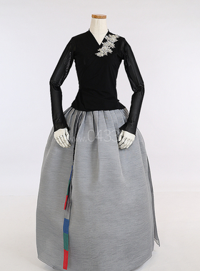 朝鲜族舞蹈练习腰裙练功服黑色网纱上衣紫薇纱裙子U24176