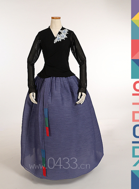 朝鲜族舞蹈练习腰裙练功服黑色网纱上衣紫微纱92号裙子U24255