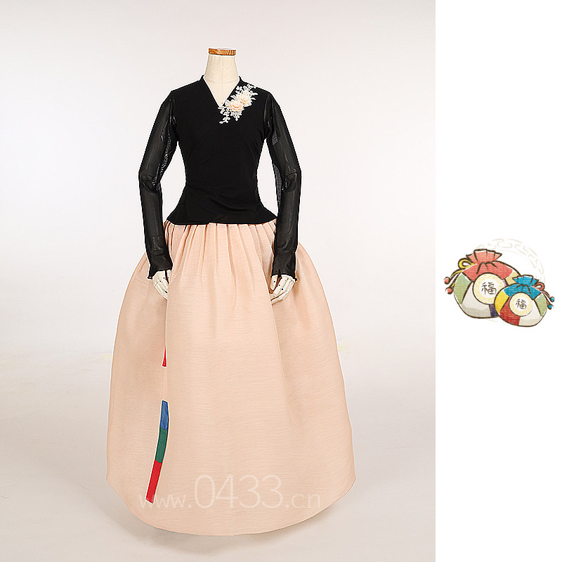 朝鲜族舞蹈练习腰裙练功服黑色网纱上衣紫微纱2号裙子U24244