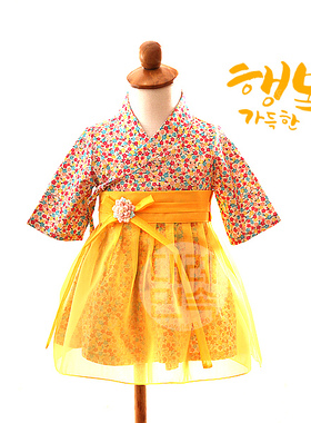 朝鲜族民族服装儿童纯棉连衣裙生活韩服七分袖H-E04128