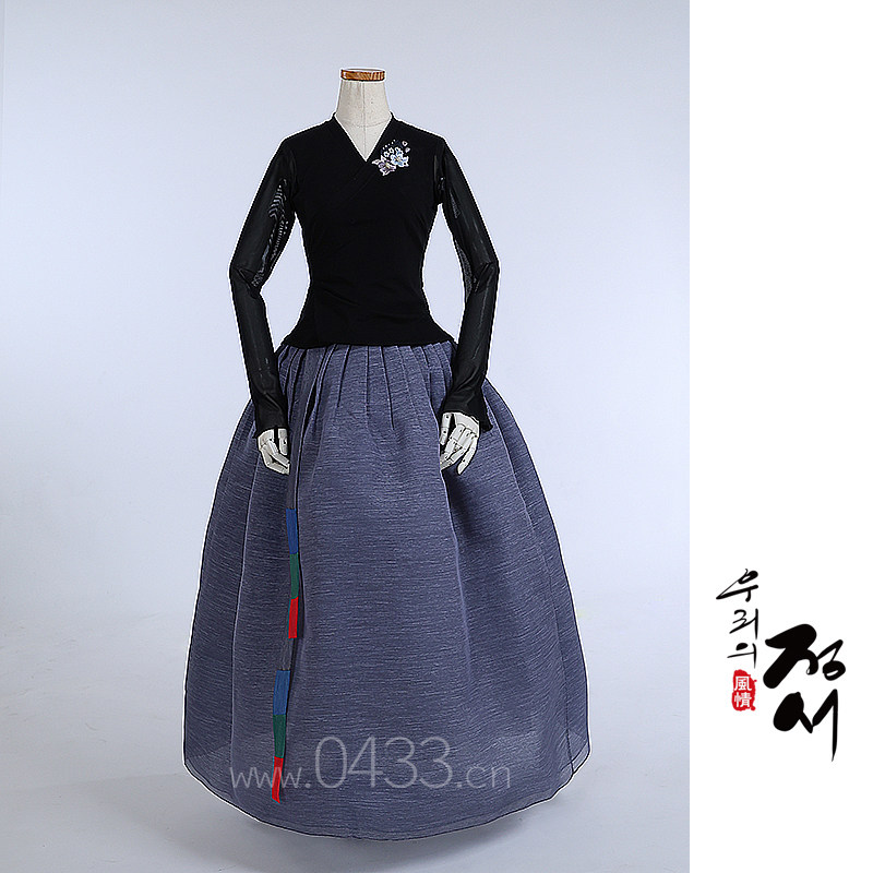 朝鲜族舞蹈练习腰裙练功服黑色网纱上衣紫微纱75号裙子U24278
