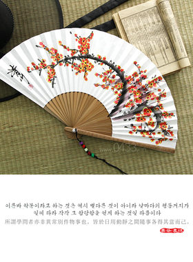 韩国原装进口手绘梅花工艺品扇子打开后 53cm乌竹扇H-P10801