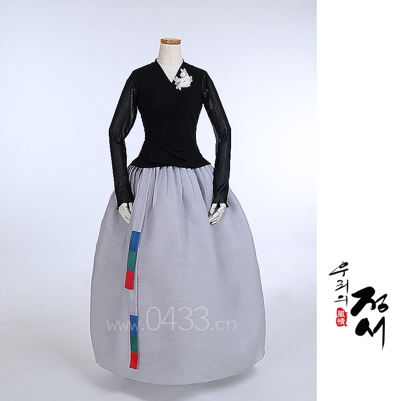 朝鲜族舞蹈练习腰裙练功服黑色网纱上衣紫微纱40号裙子U24259