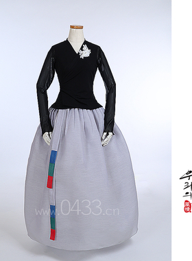 朝鲜族舞蹈练习腰裙练功服黑色网纱上衣紫微纱40号裙子U24259