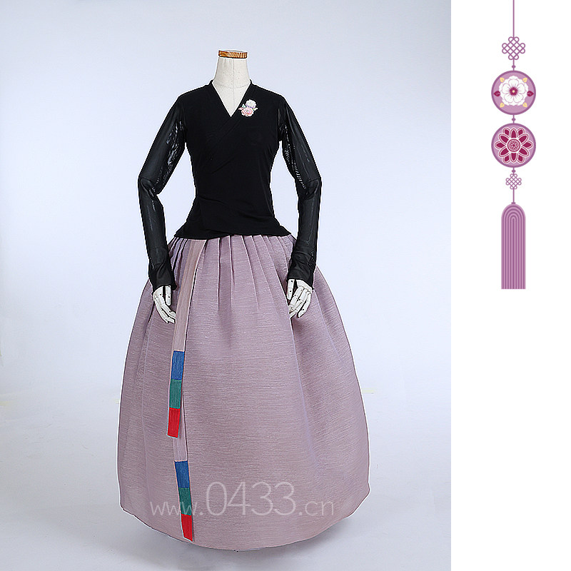朝鲜族舞蹈练习腰裙练功服黑色网纱上衣紫微纱42号裙子U24282
