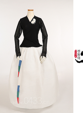 朝鲜族舞蹈练习腰裙练功服黑色网纱上衣紫微纱9号裙子U24249