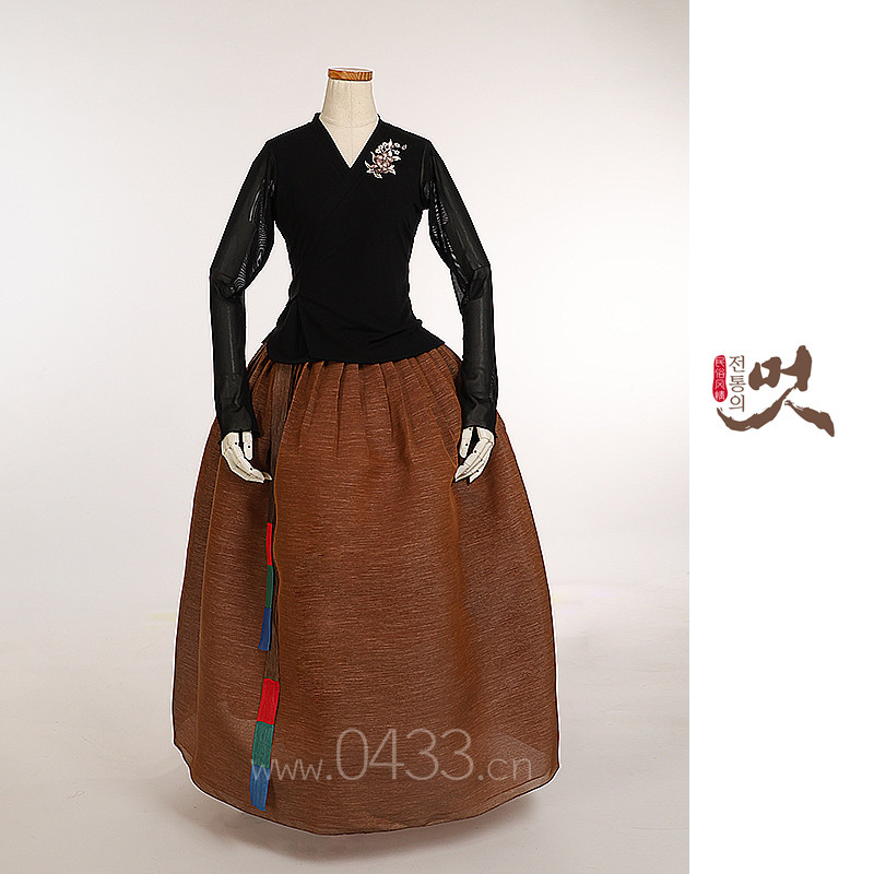 朝鲜族舞蹈练习腰裙练功服黑色网纱上衣紫微纱60号裙子U24254