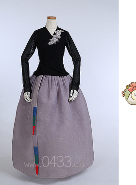 朝鲜族舞蹈练习腰裙练功服黑色网纱上衣紫微纱47号裙子U24277