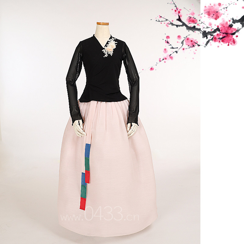 朝鲜族舞蹈练习腰裙练功服黑色网纱上衣紫微纱5号裙子U24247