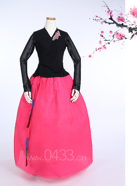 朝鲜族舞蹈练习腰裙练功服黑色网纱上衣双美娟裙子U24317