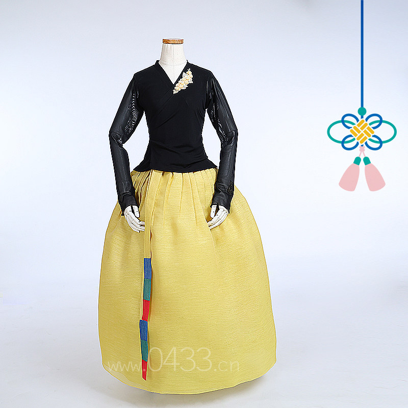 朝鲜族舞蹈练习腰裙练功服黑色网纱上衣紫微纱裙子U24288