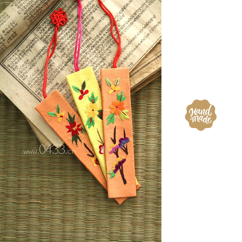 韩国进口布艺手绣书签书标学生教师节礼物颜色随机发货H-P10811
