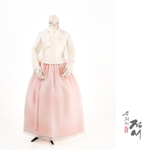 朝鲜族平时穿 改良生活韩服蕾丝粉色绣花上衣和满天星裙子S25007