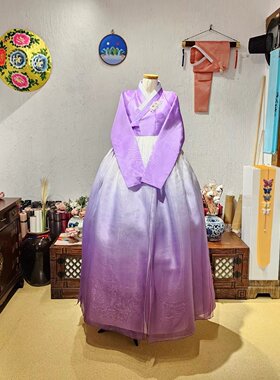 朝鲜族民族服装女士韩服婚礼结婚仪式礼服渐变格莱依韩服W23025