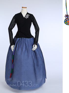 朝鲜族舞蹈练习腰裙练功服黑色网纱上衣双美娟裙子U24341