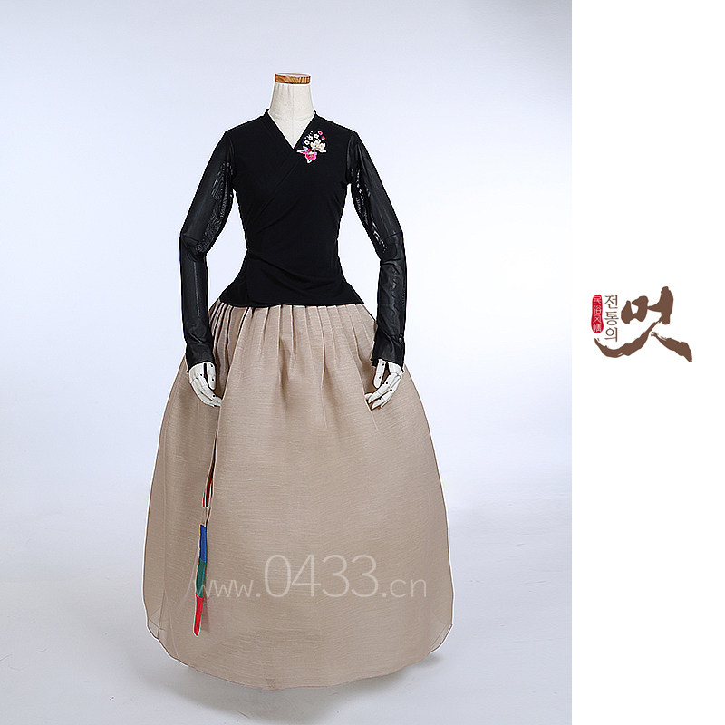 朝鲜族舞蹈练习腰裙练功服黑色网纱上衣紫微纱14号裙子U24257