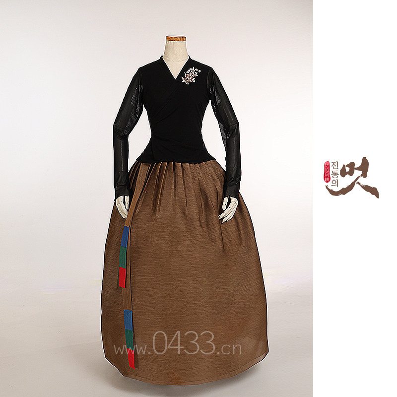 朝鲜族舞蹈练习腰裙练功服黑色网纱上衣紫微纱54号裙子U24253