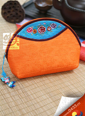 朝鲜彩条半圆绣化妆包收纳包旅游纪念品韩国民俗手工艺礼品P01727