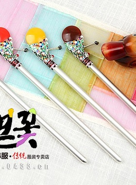 韩国原装进口银色雕彩花仿玉宫廷盘发簪子/正品/H-P02705