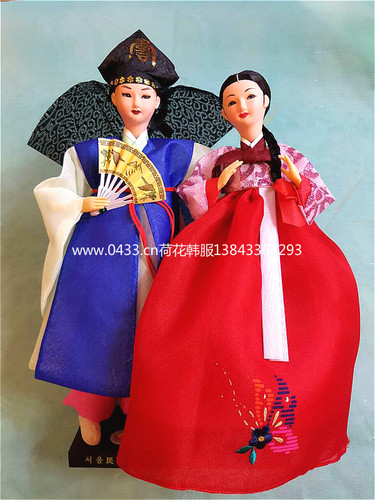 韩国进口传统人偶/公子和阿西韩服娃娃/韩国料理店摆设品H-P07744