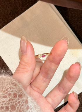 红宝石马眼戒指女S925银镀金指环