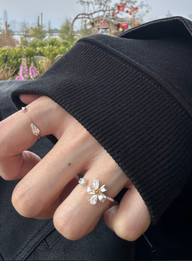 小雏菊羽毛戒指女开口可调节手饰