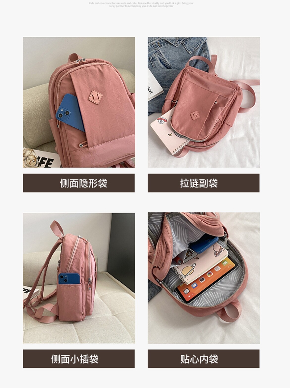 CASUAL AND VERSATILE SCHOOL BAG WOMENS SMALL HAND-HELD STUDENT BACKPACK TRAVEL BACKPACK LARGE CAPACITY INS TRAVEL CANVAS BAG
