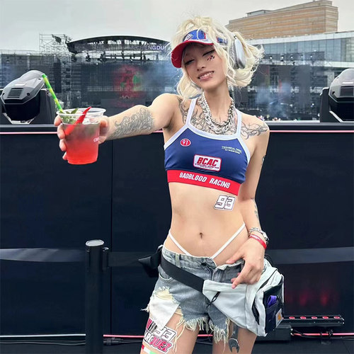 美式辣妹女士吊带背心运动性感修身夏季新款上衣文胸街头y2k短款