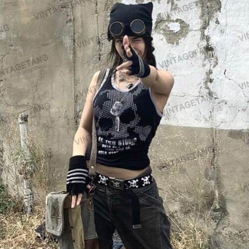 欧美辣妹复古字母印花修身显瘦短款背心吊带朋克亚比露脐无袖上衣