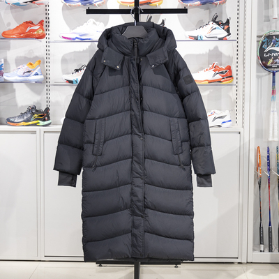 李宁保暖连帽长款女子羽绒服