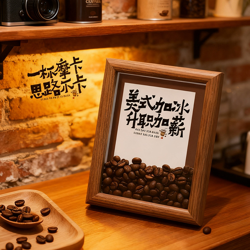 咖啡豆标本装饰创意摆台咖啡厅吧台桌面文艺氛围摆件木质相框