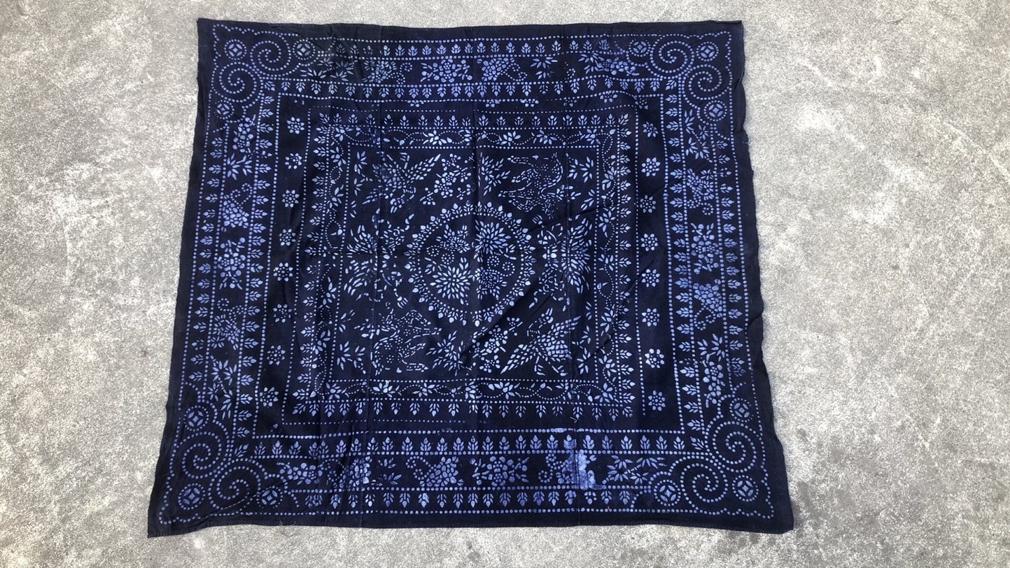 江南老土布粗布diy手工布料纯棉手织面料蓝底白色印花包袱#3