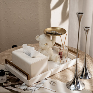 正想轻奢纸巾盒套装 饰摆件桌面抽纸盒 罗马柱纹收纳盒熊托盘装