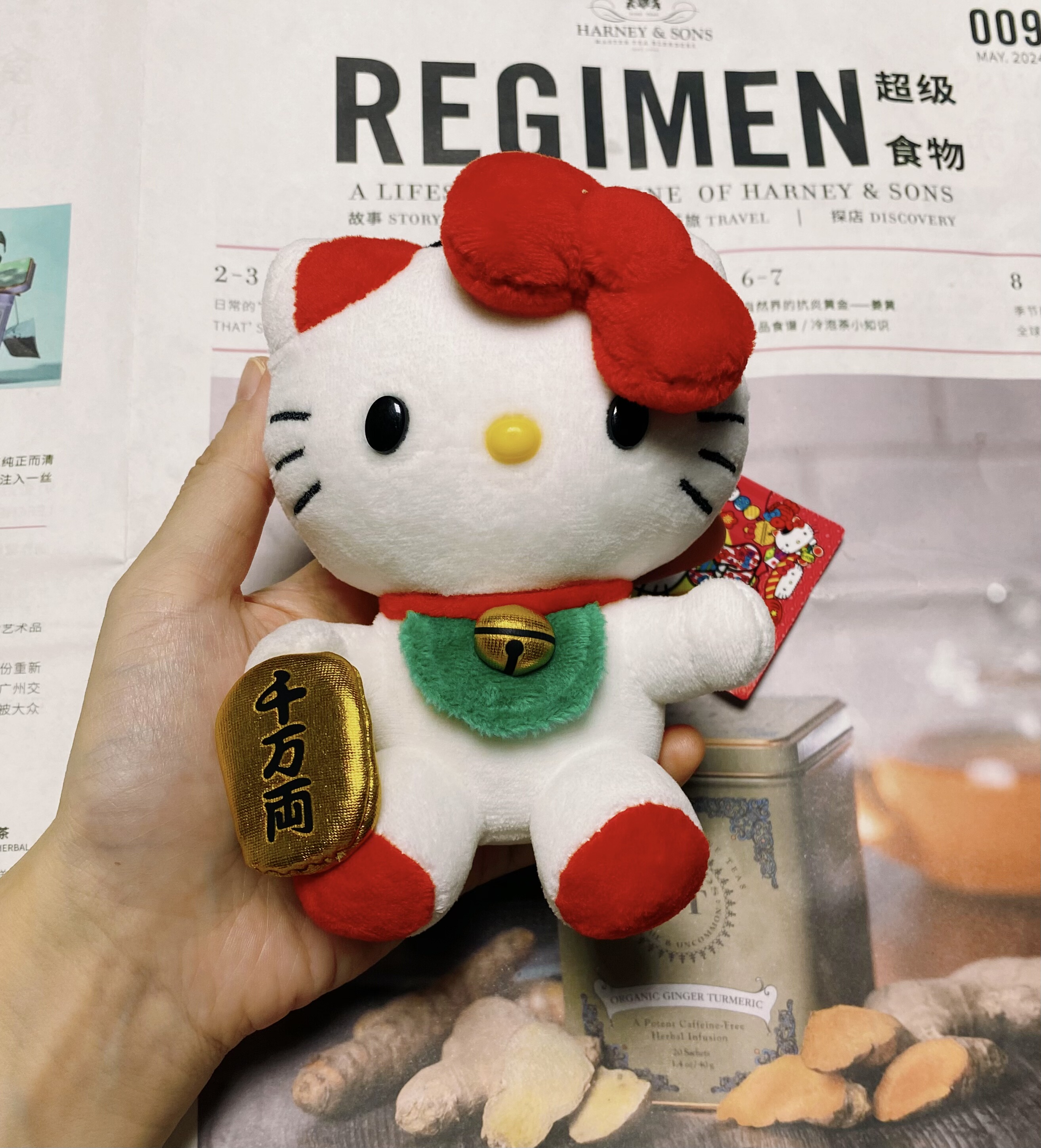 HelloKitty50周年纪念招财猫系列毛绒公仔凯蒂猫蝴蝶结系列包挂~
